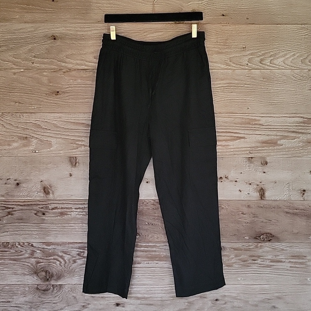 Madelwell Size 0 Black Wide Leg Linen Blend Cargo Pants